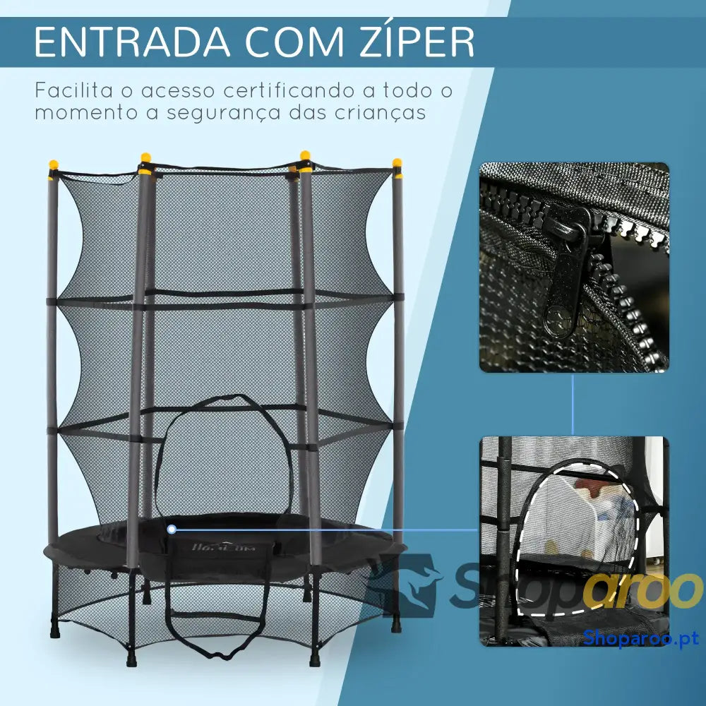 Trampolim para Crianças com Rede de Segurança e Estrutura Aço Preto