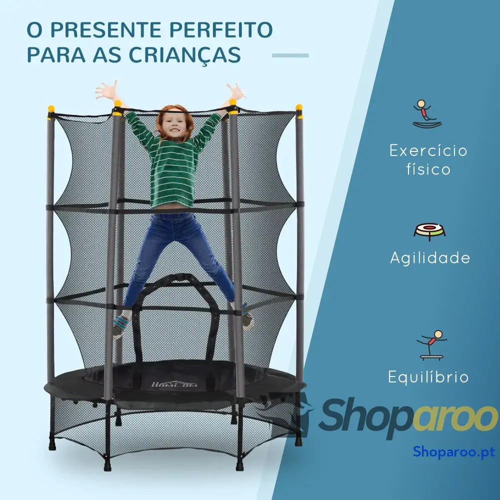 Trampolim para Crianças com Rede de Segurança e Estrutura Aço Preto