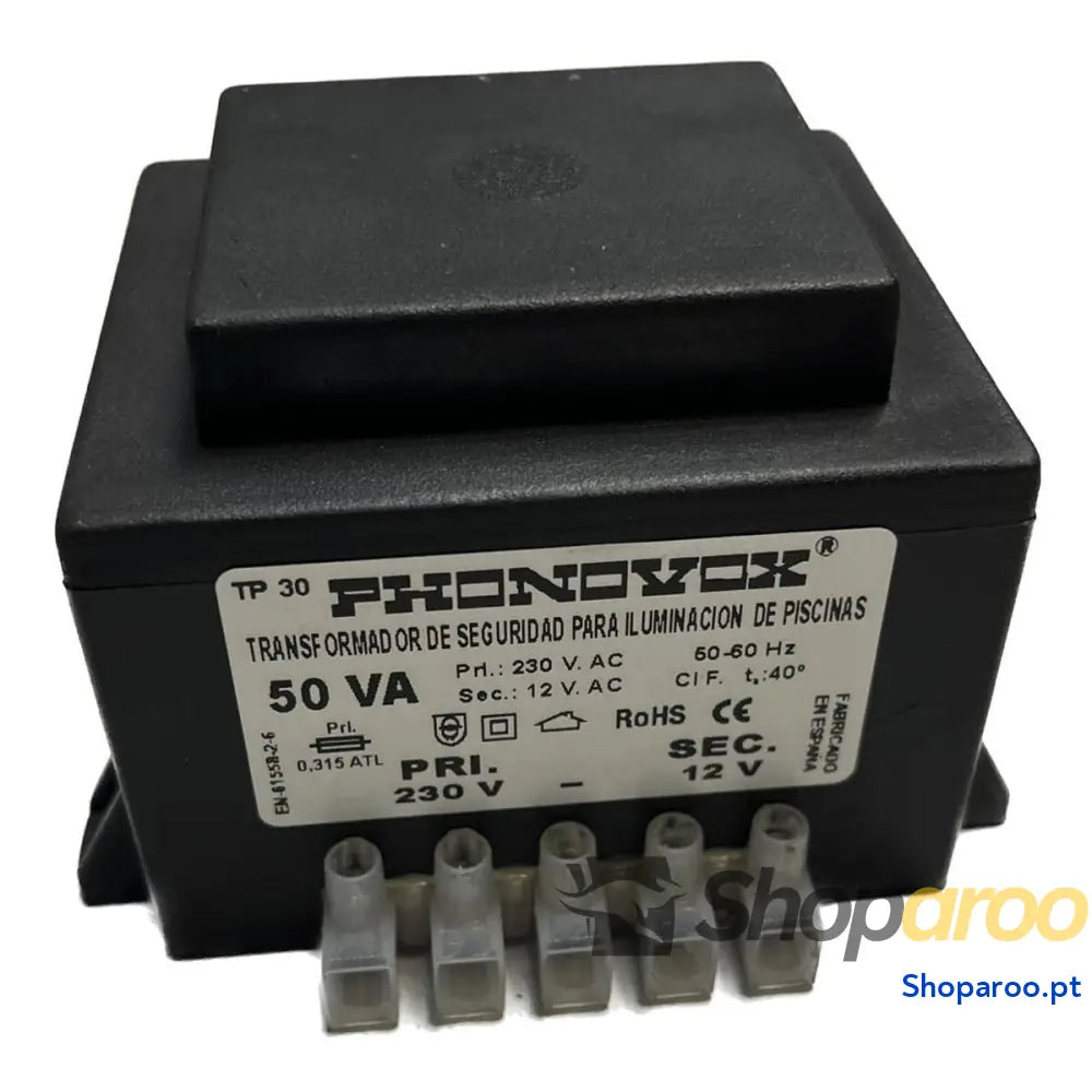 Transformador de segurança para iluminação de piscinas PHONOVOX tp31050 50 VA 12 V 230 V 50-60 Hz 9,8 x 7,9 x 6,4 cm