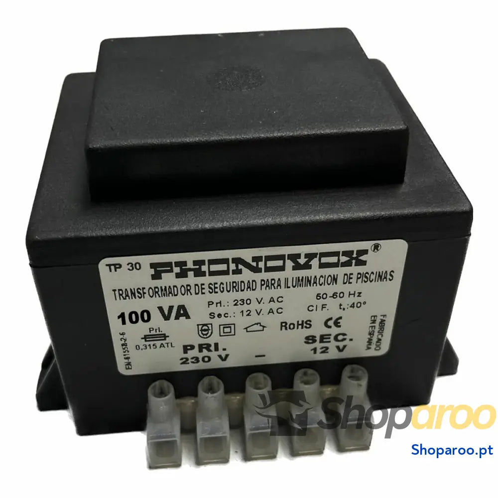 Transformador de segurança para iluminação de piscinas PHONOVOX tp31100 100 VA 12 V 230 V 50-60 Hz 9,8 x 7,9 x 7,4 cm