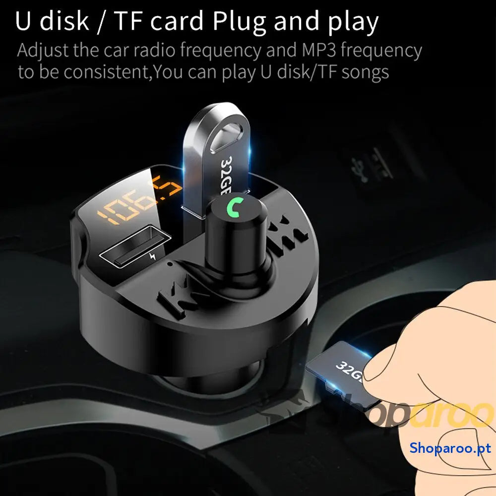 Transmissor Fm para automóvel Bluetooth 5.0 Adaptador de modulador leitor Mp3 Tensão da bateria Cartão TF Mãos livres