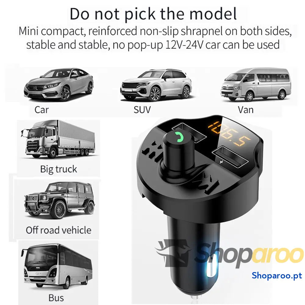 Transmissor Fm para automóvel Bluetooth 5.0 Adaptador de modulador leitor Mp3 Tensão da bateria Cartão TF Mãos livres