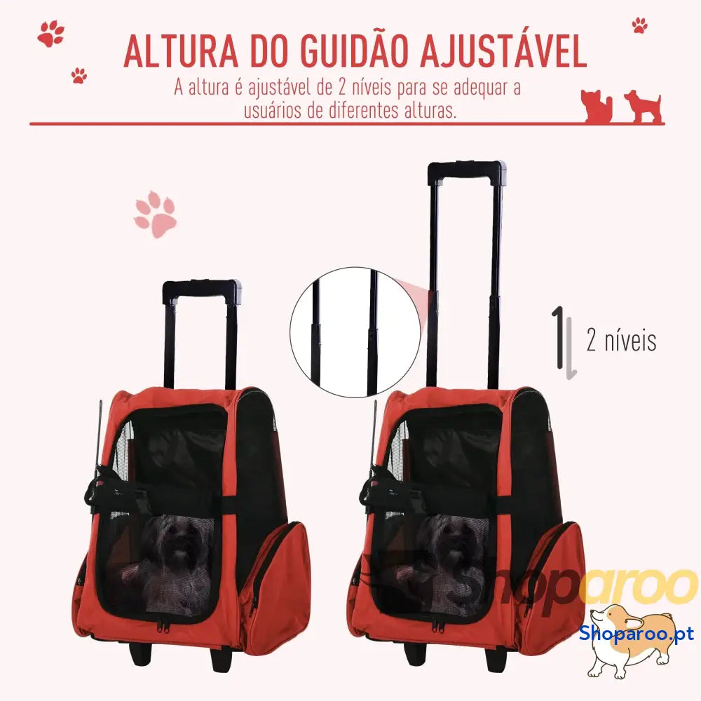 Transportadora 2 em 1 para Animais de Estimação Mochila e Carrinho Vermelha