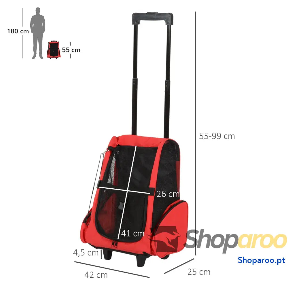 Transportadora 2 em 1 para Animais de Estimação Mochila e Carrinho Vermelha