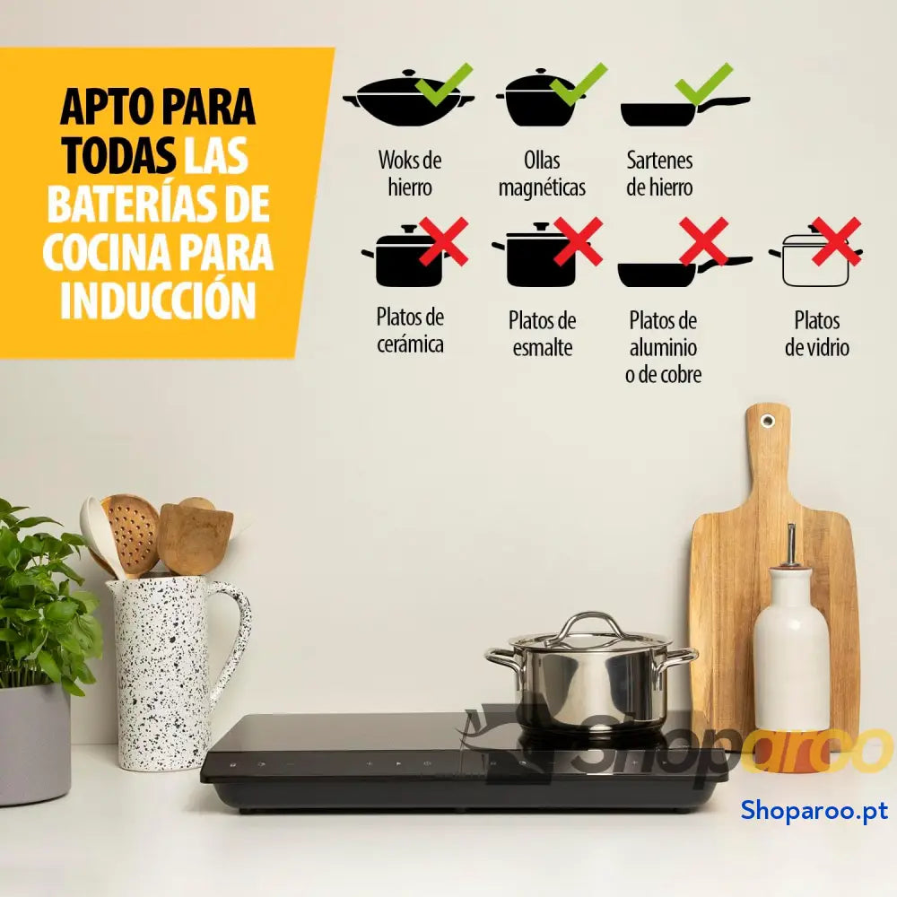 Tristar Placa de indução dupla ⌀19 e ⌀16 cm 10 níveis potência 3500 W baixo consumo temporizador integrado com proteção