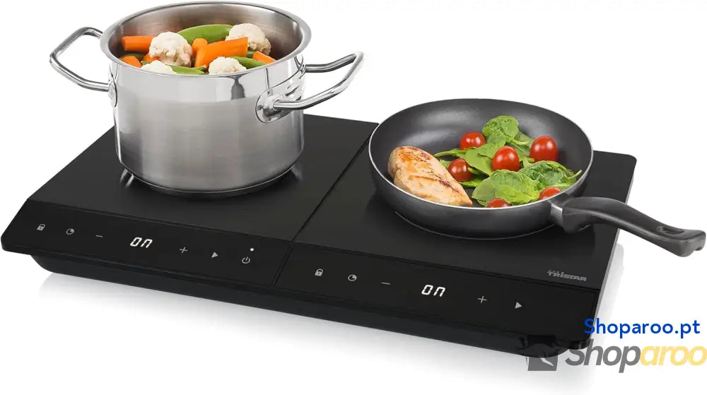 Tristar Placa de indução dupla ⌀19 e ⌀16 cm 10 níveis potência 3500 W baixo consumo temporizador integrado com proteção