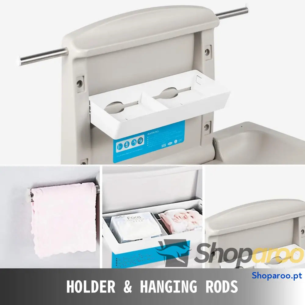 Trocador de parede para bebé trocador dobrável 33,5 x 22,4 18,5’’ mudadores interruptor fraldas horizontal cinzento