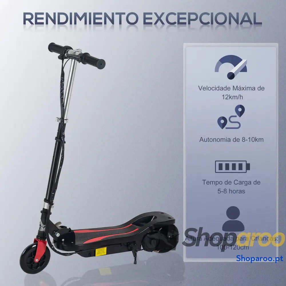 Trotinete Elétrico Dobrável Infantil com Altura Ajustável 50kg Preto
