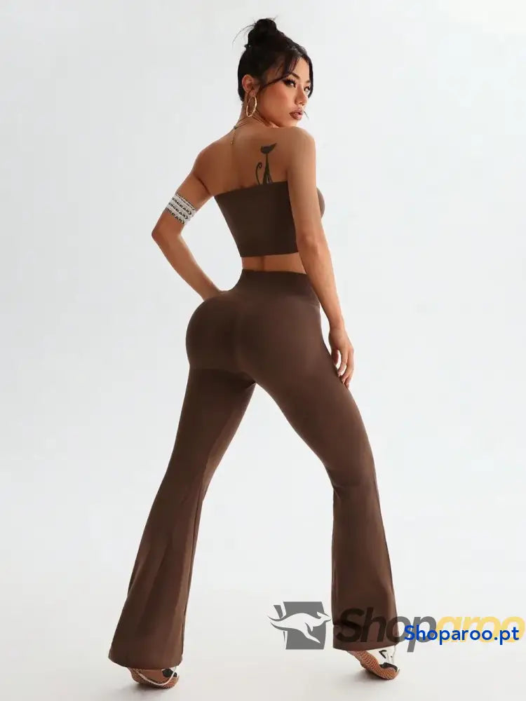 Tube Top and High Waist Flare Pants Active Set