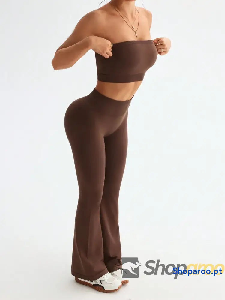 Tube Top and High Waist Flare Pants Active Set