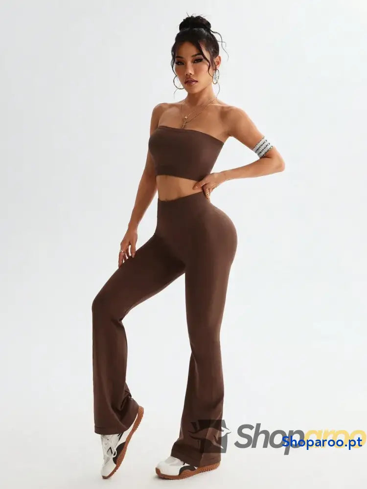 Tube Top and High Waist Flare Pants Active Set