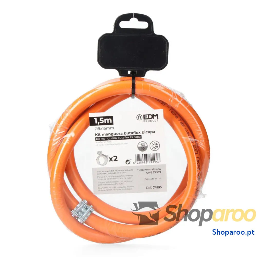 Tubo para Gás Butano EDM 74195 Butaflex 1,5 m 9 x 15 mm Dupla camada 2 braçadeira