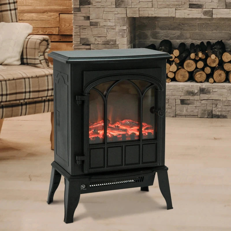 Lareira Elétrica Portátil 1000/2000W com Efeito de Chama Realista e Proteção Contra Superaquecimento 41,5x28x54 Preto