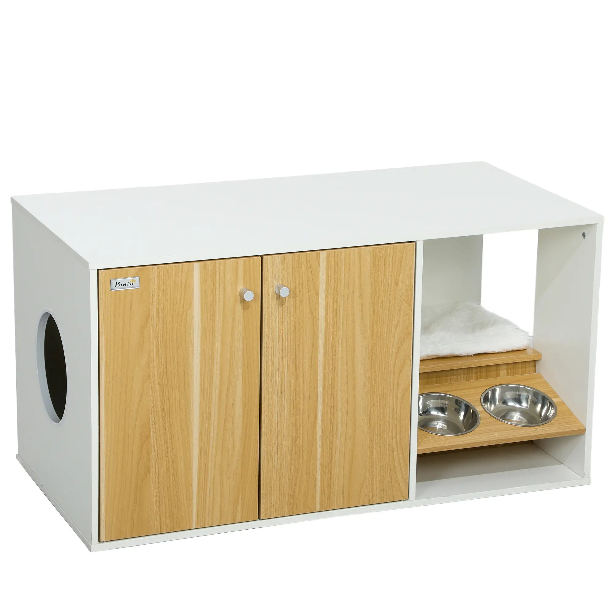 Móvel Caixa de Areia para Gatos 3 em 1 Branco e Carvalho 95x48x50,5 cm