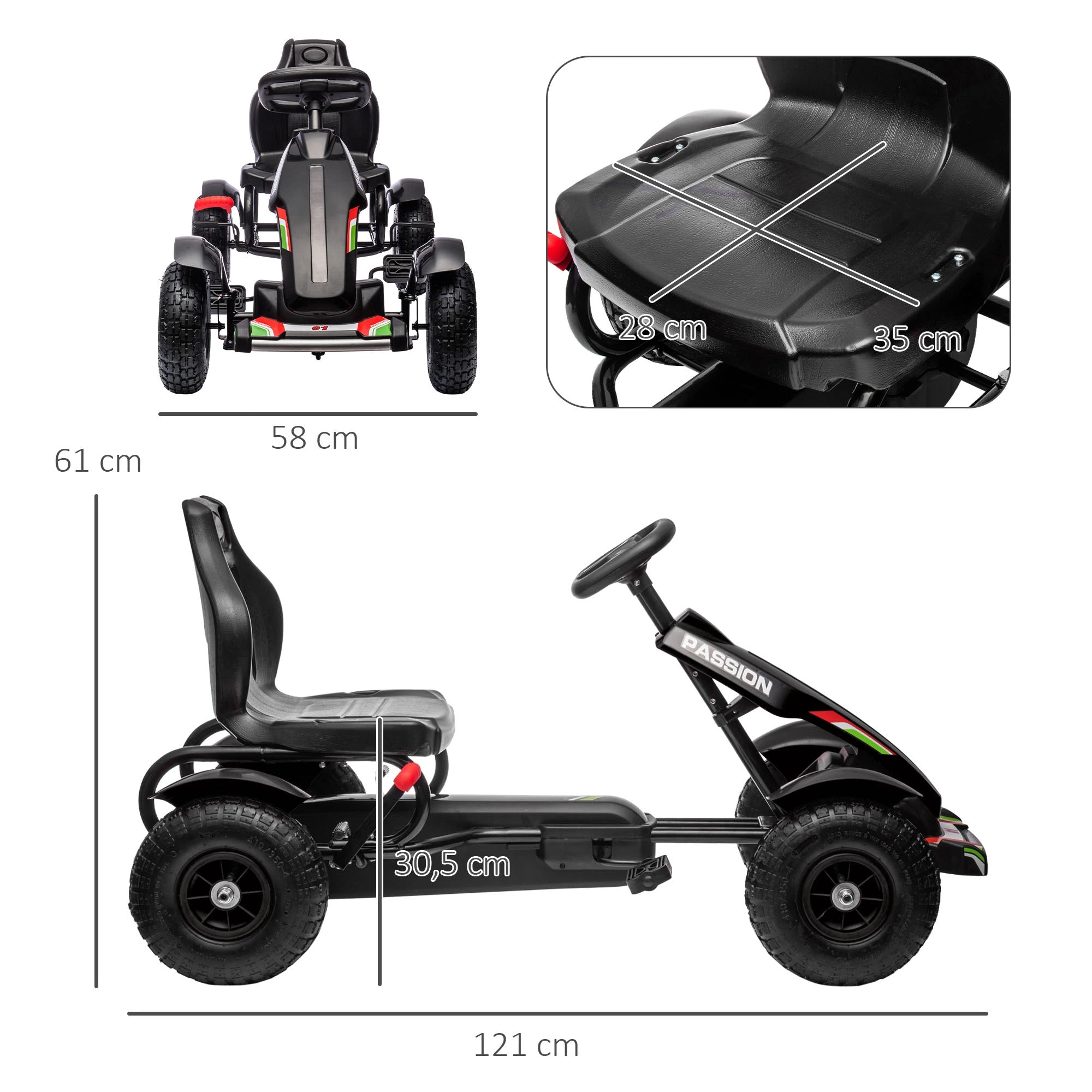 Kart a Pedais para Crianças com Assento Ajustável Pneus de Goma Travão de Mão para Crianças de 5-12 Anos 121x58x61 cm Branco