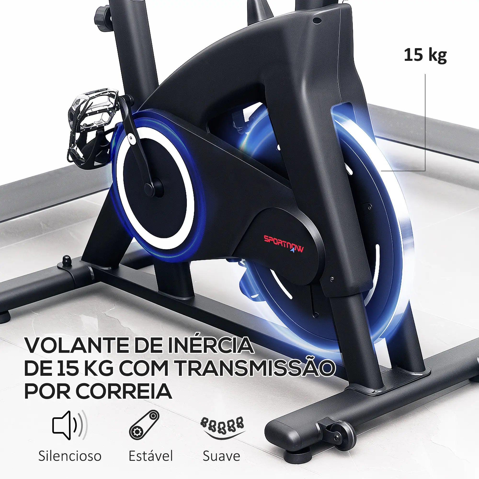 Bicicleta Estática Fitness com Volante de 15 kg e Ecrã LED Preto