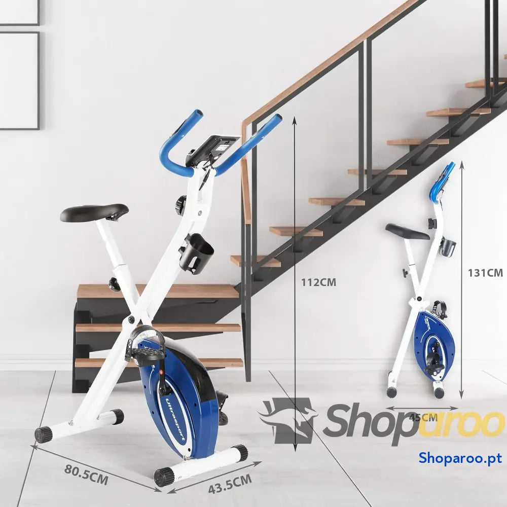 Ultrasport F Bike/F Rider Basics bicicleta estática dobrável ecrã LCD sensores de pulso manual níveis resistência
