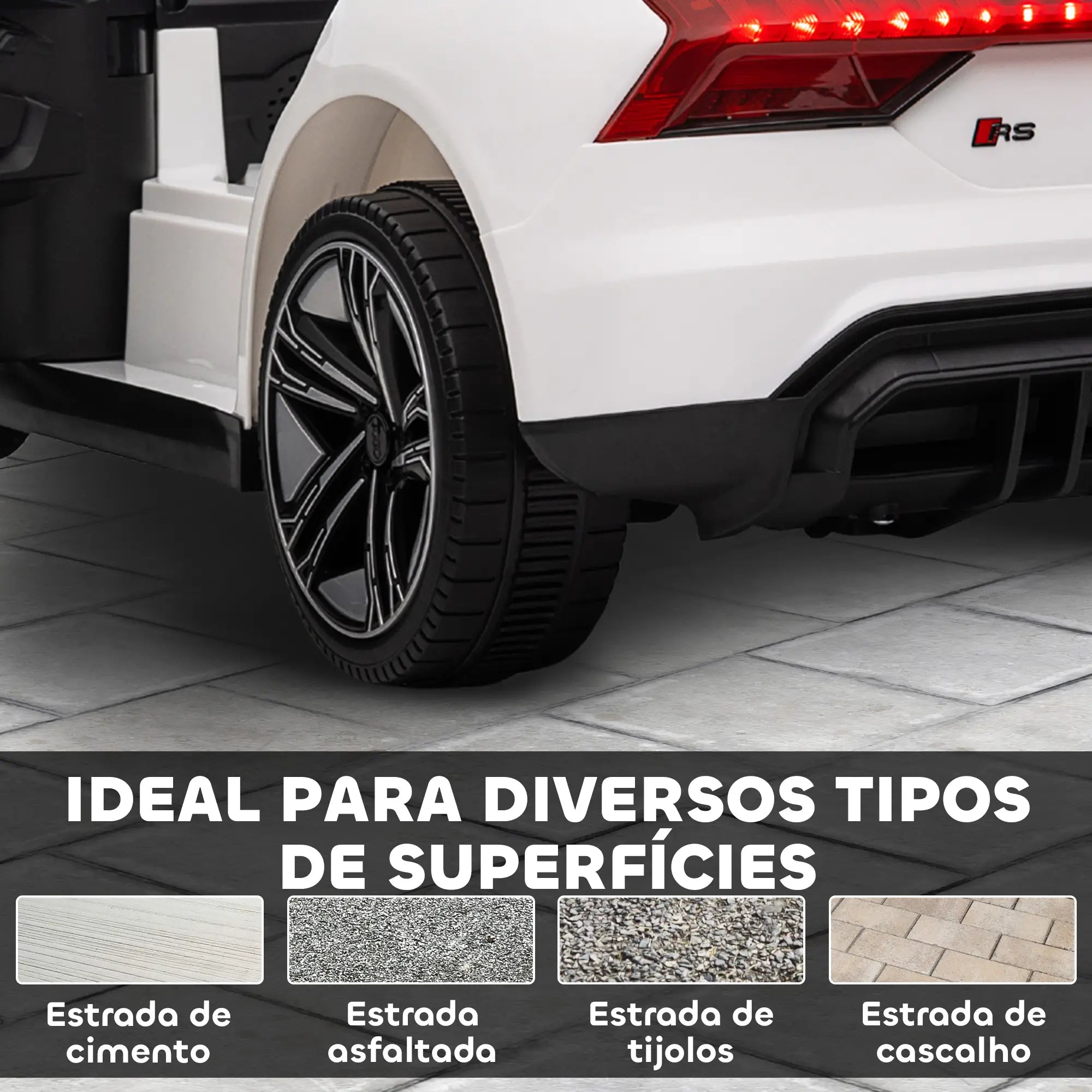 Carro Elétrico AUDI RS E-Tron GT 12V com 2 Motores Controlo Remoto Faróis LED Buzina Música USB 3-5km/h 103x58x41cm Branco