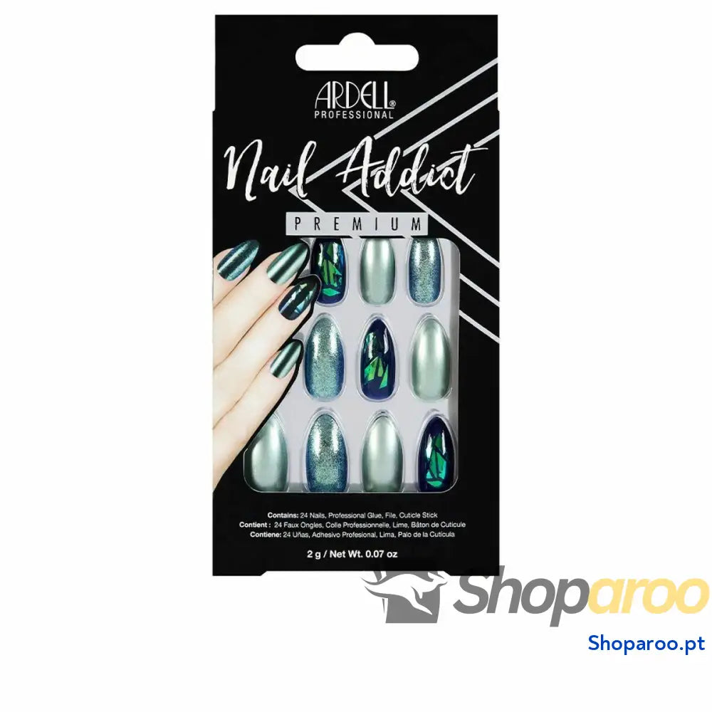 Unhas postiças Ardell Nail Addict Green Glitter Chrome (24 pcs)