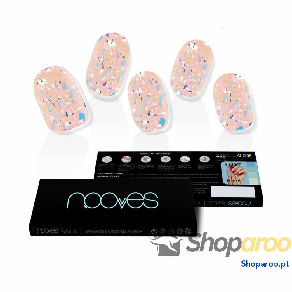 Unhas postiças Nooves Peach Galettes Gel Autoadesivas metálico