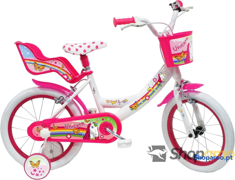 Unicórnio Bicicleta para crianças branco rosa 40,64 cm
