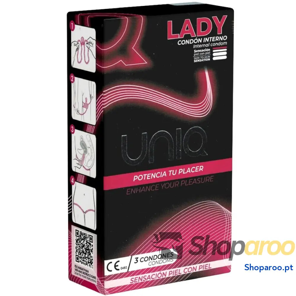 UNIQ LADY CONDOM PRESERVATIVOS FEMININOS SEM LÁTEX COM CINTA LIGA 3 UNIDADES