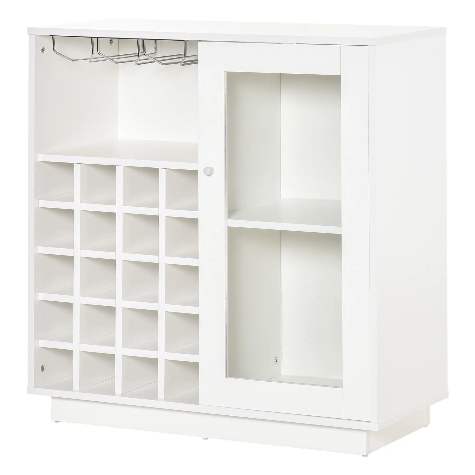 Aparador de Cozinha Branco com Suporte para Garrafas e Taças