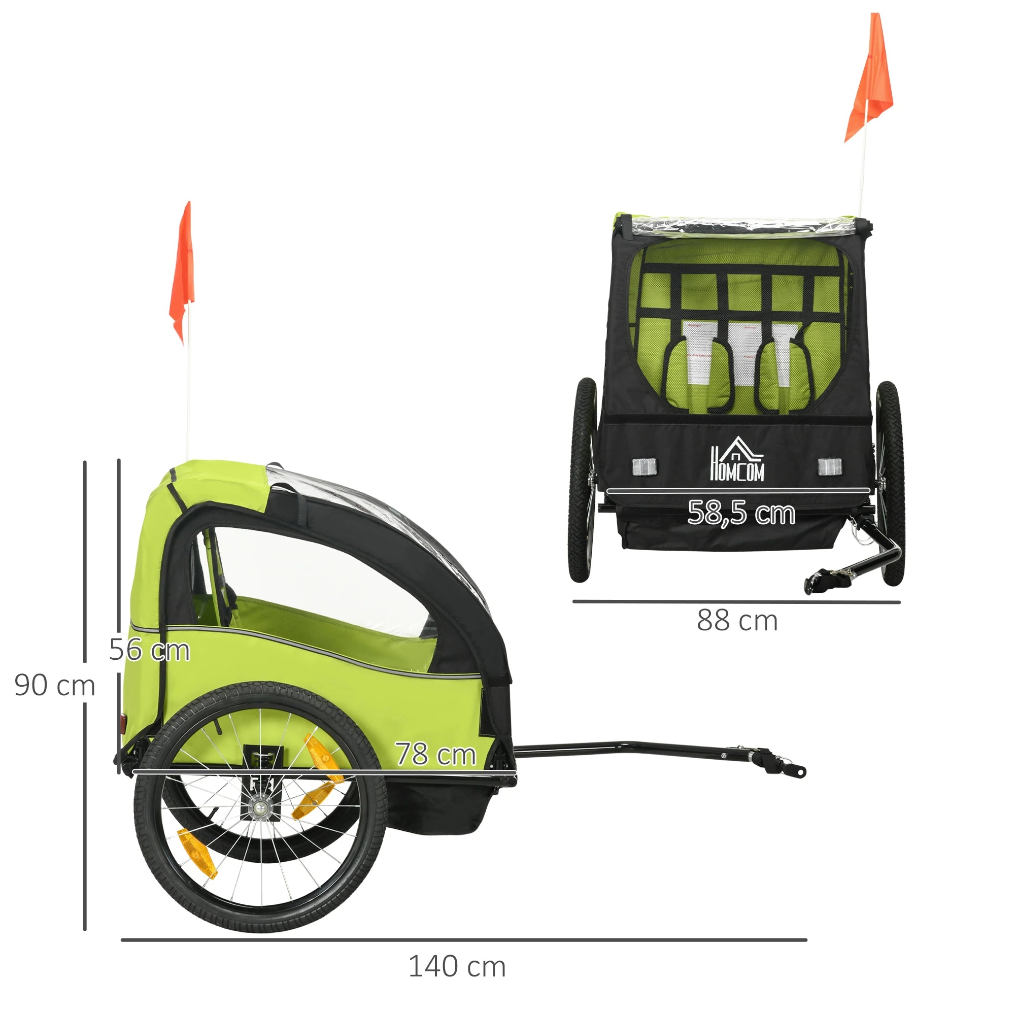 Reboque de bicicleta para crianças com assento duplo e cinto de segurança