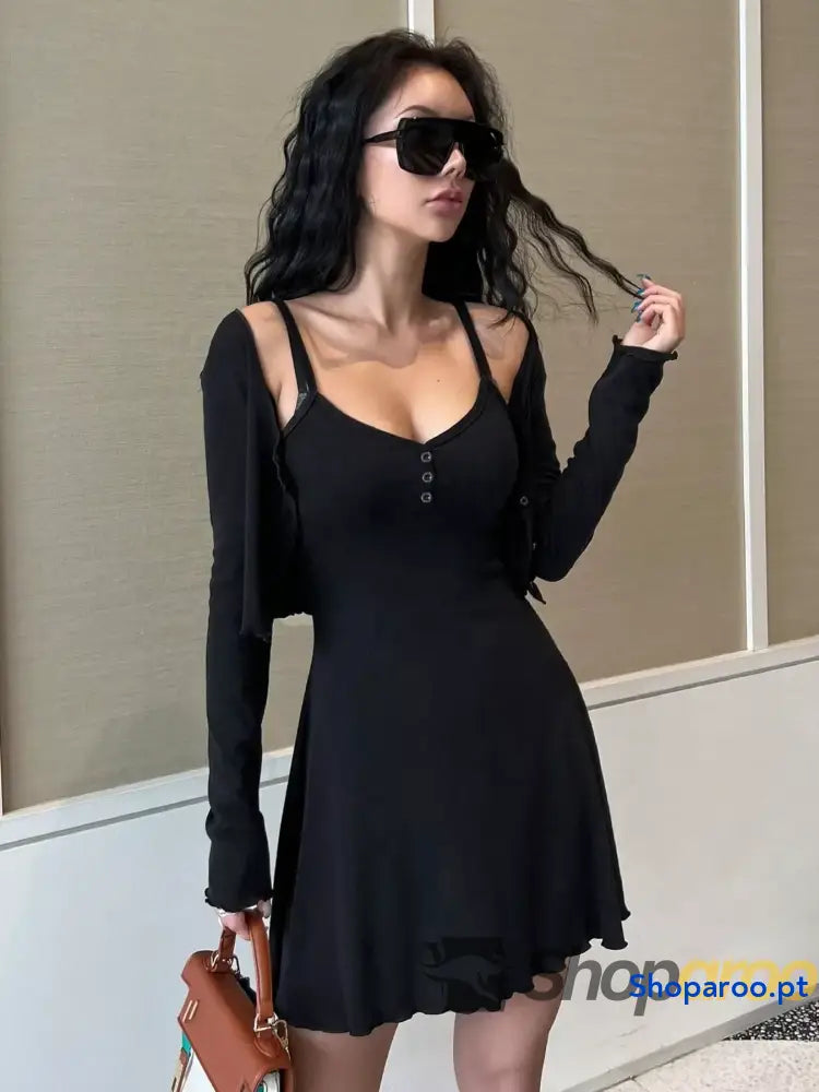 V-Neck Cami Dress and Cardigan Set
