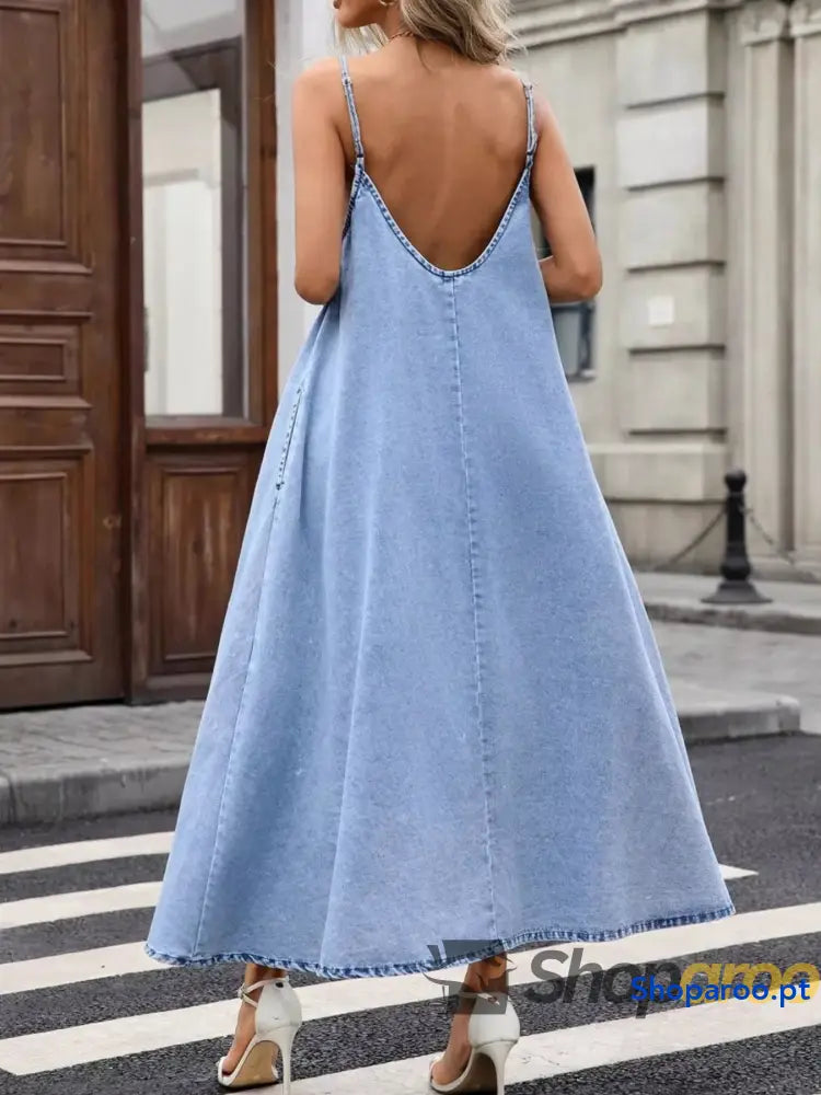 V-Neck Denim Cami Dress