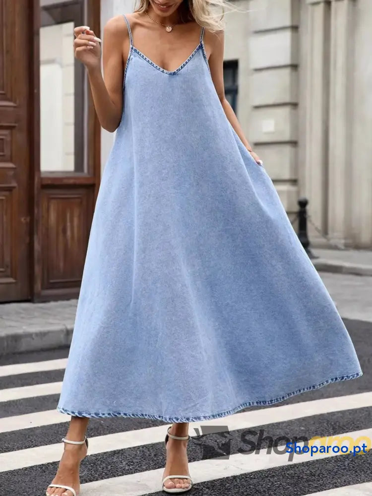 V-Neck Denim Cami Dress