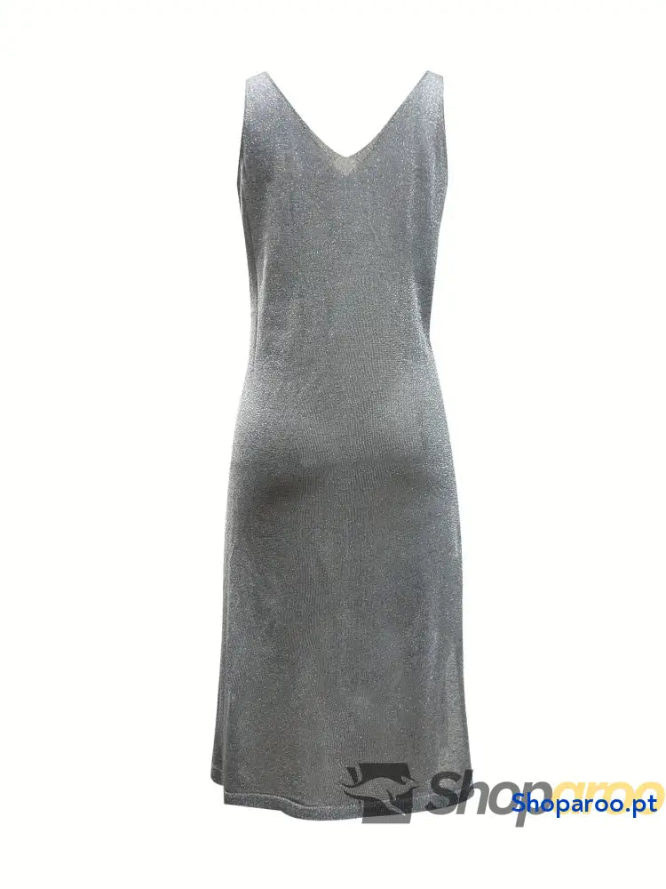 Vestido midi sem mangas com decote em V