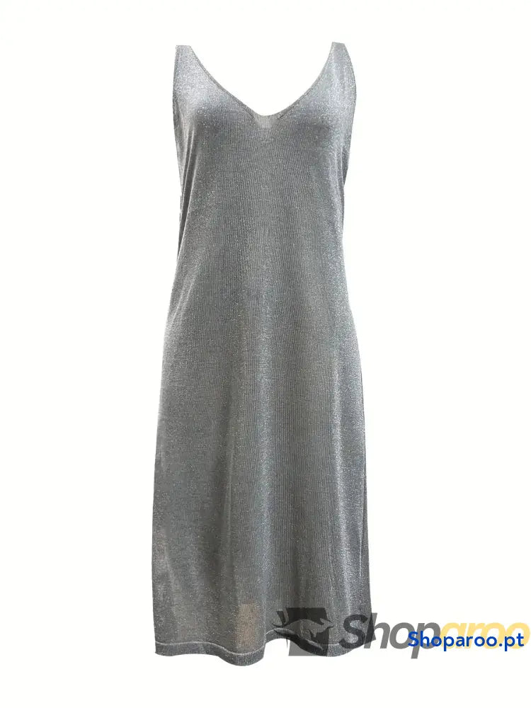 Vestido midi sem mangas com decote em V