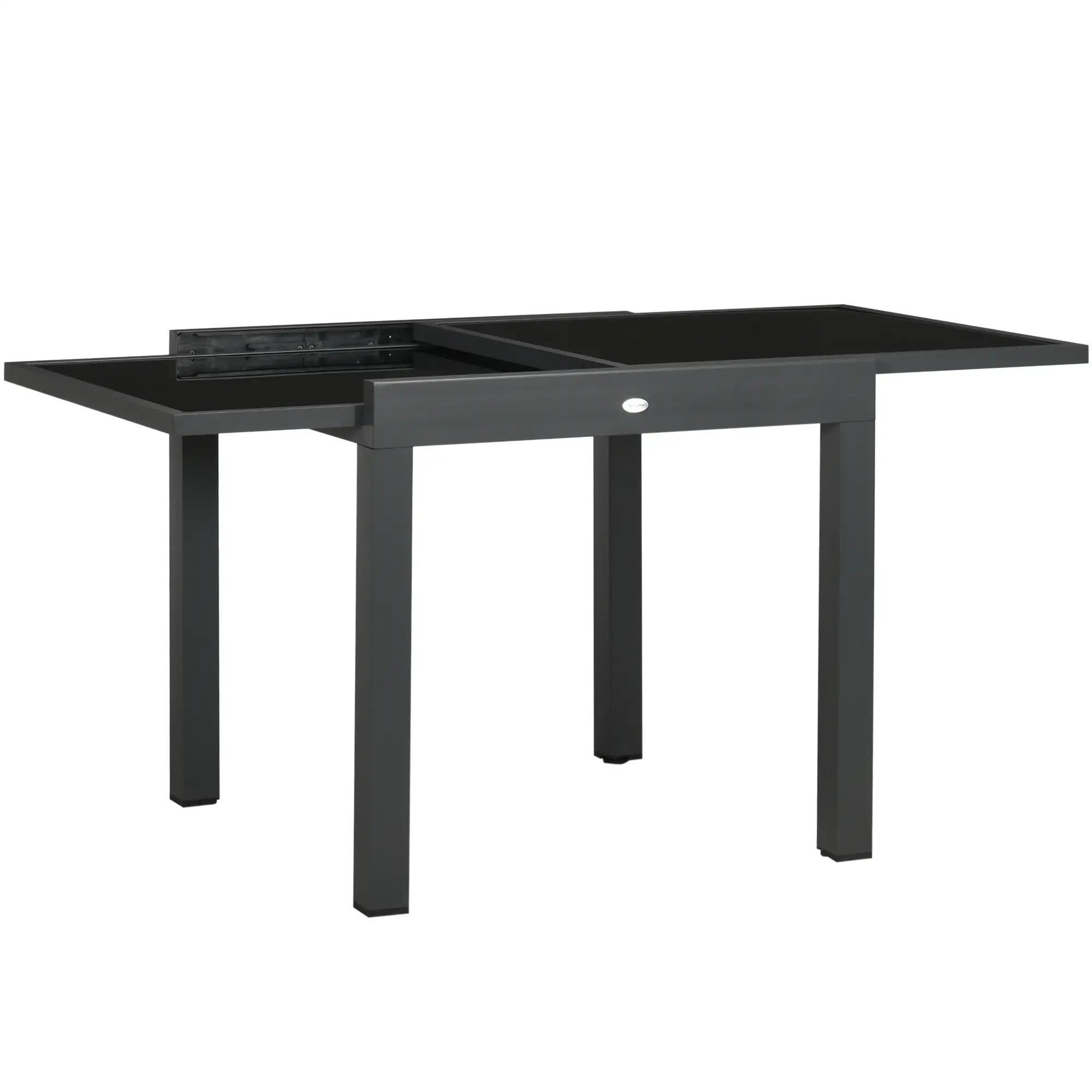 Mesa de Jardim Extensível de Alumínio com Bancada de Vidro Temperado 160x80x75 cm Preto