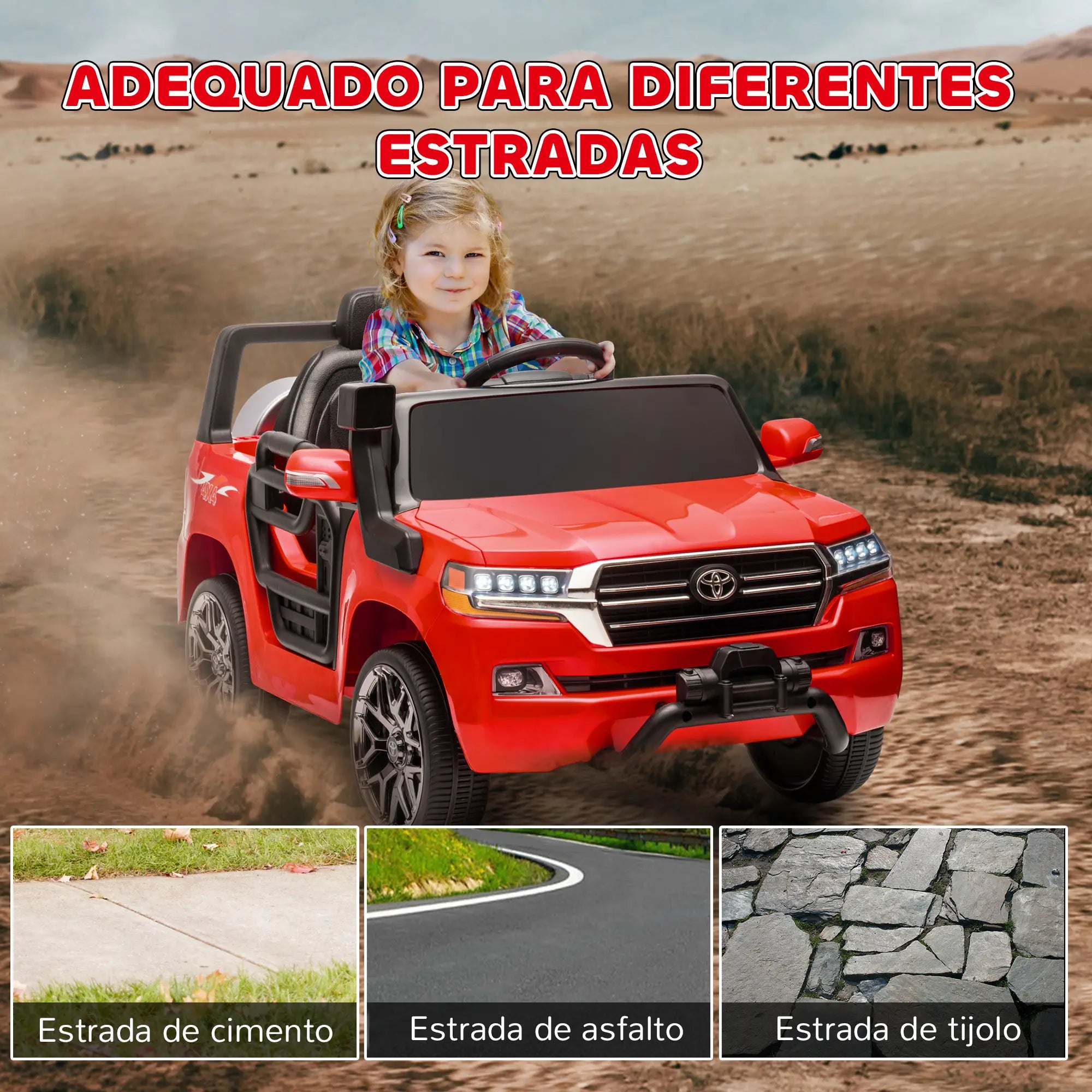 Carro Elétrico Toyota Land Cruiser 12V para Crianças Vermelho
