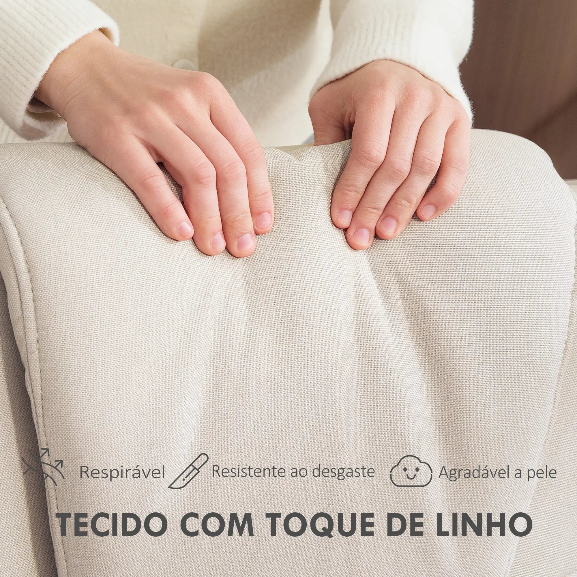 Poltrona Relax Reclinável com Apoio para os Pés Poltrona Giratória Estofada em Linho e Função Baloiço 67x87x96 cm Bege