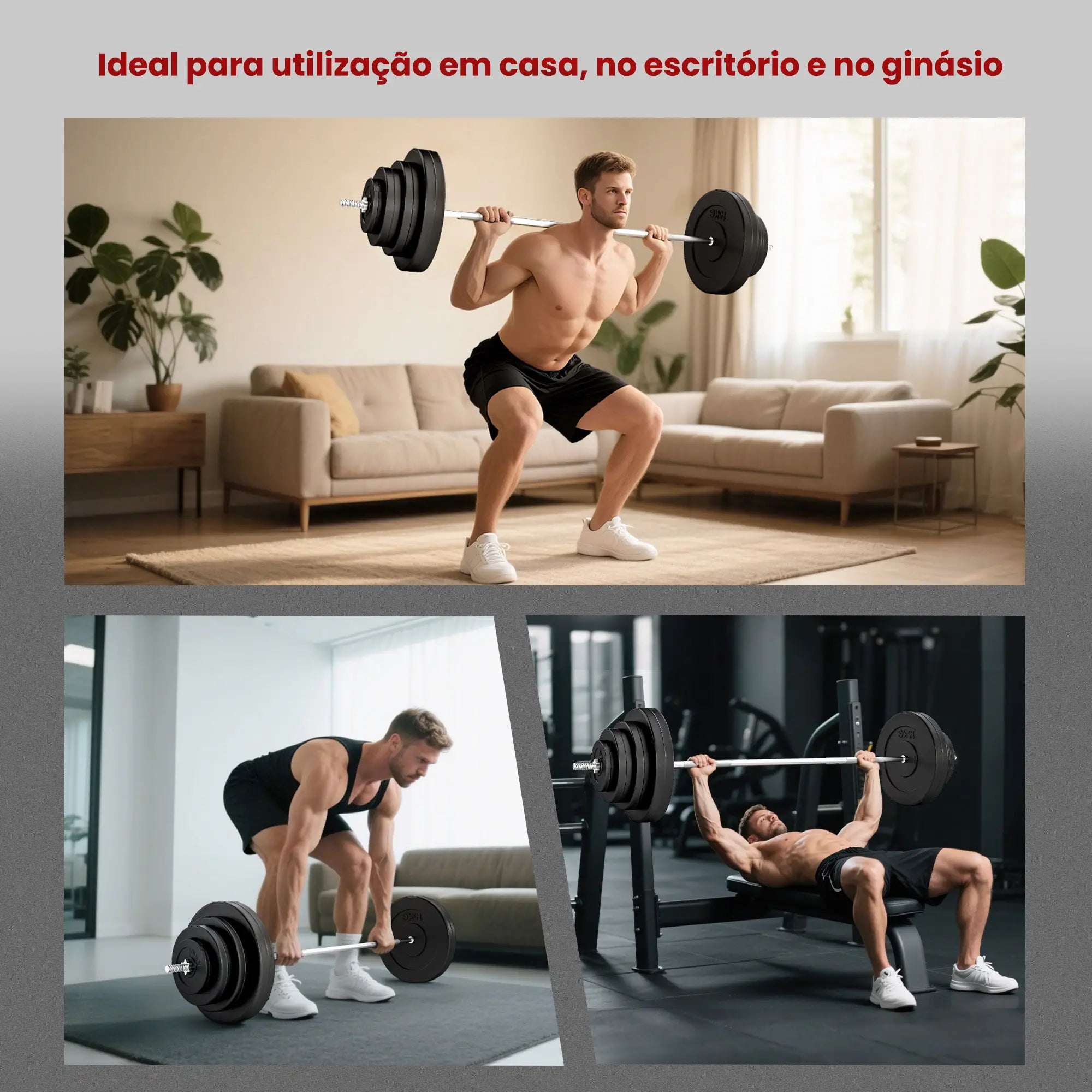 Barra de Pesos 70 kg com Discos Ajustáveis para Treino de Força