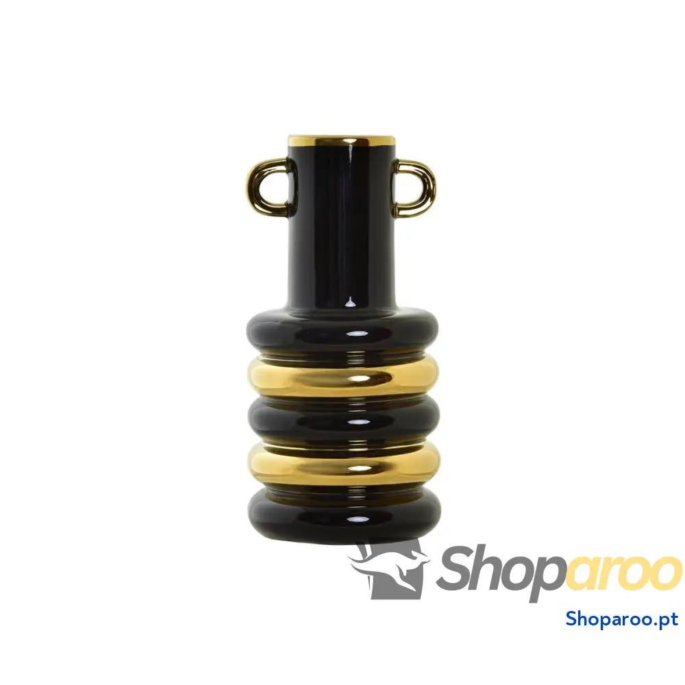 Vaso DKD Home Decor Porcelana Preto Dourado Duas cores Moderno 15 x 29 cm