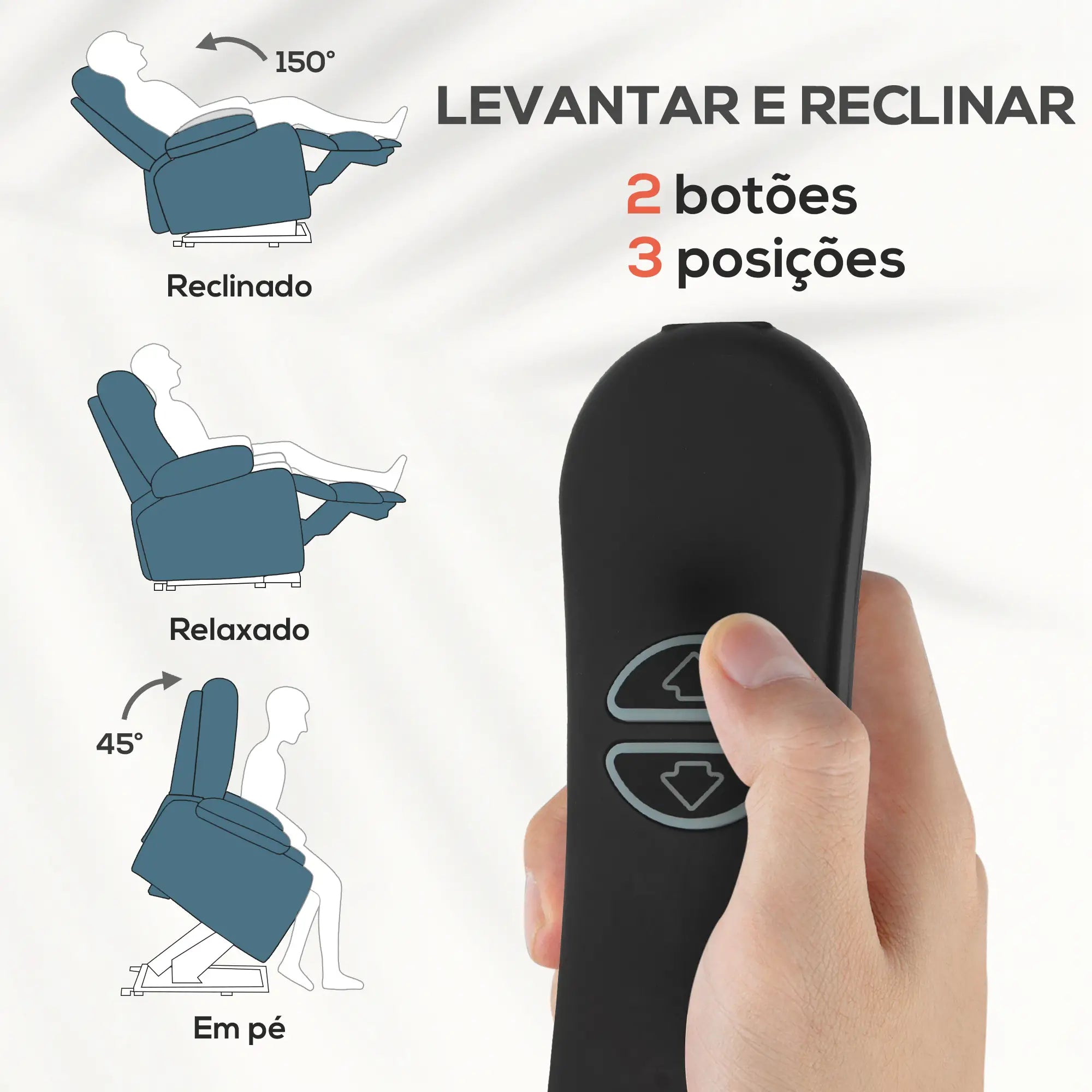 Poltrona Relax Reclinável Elétrica Poltrona Levanta Pessoas com Controlo Remoto Apoio para os Pés e Bolsos Laterais 92x94x105 cm Azul