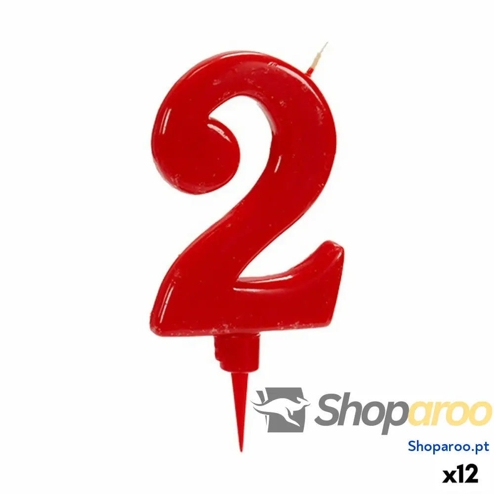 Vela Aniversário Vermelho Número 2 (12 Unidades)