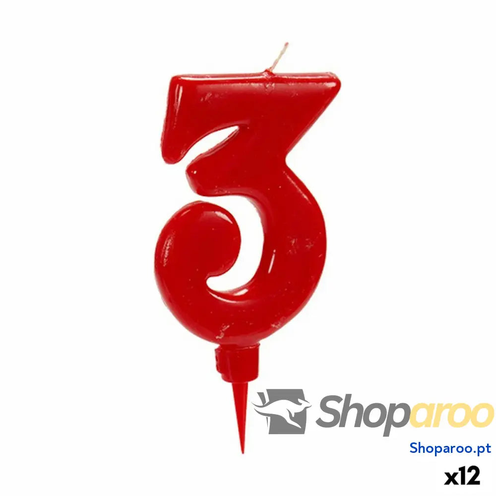 Vela Aniversário Vermelho Número 3 (12 Unidades)
