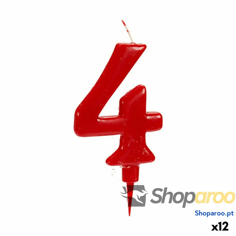 Vela Aniversário Vermelho Número 4 (12 Unidades)