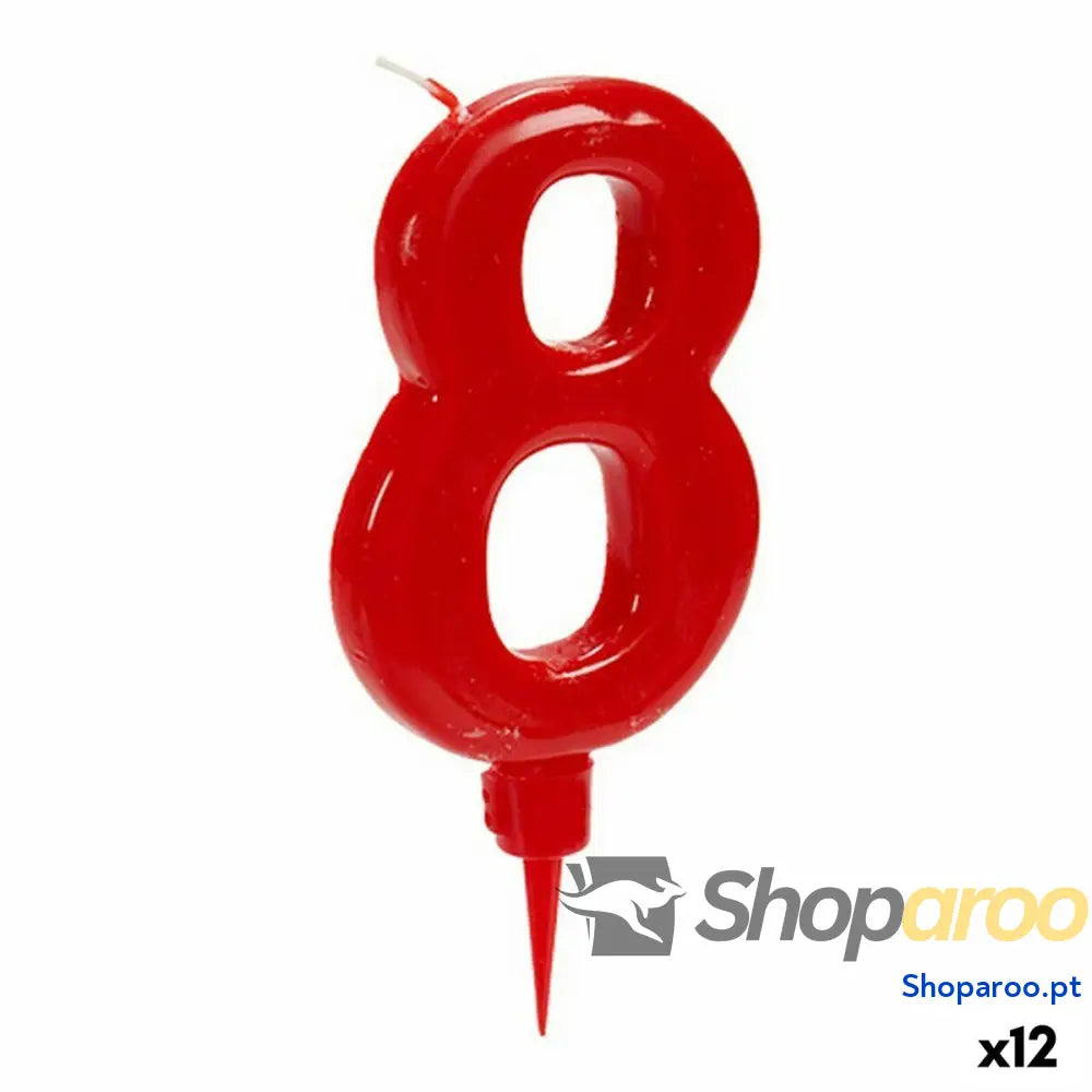 Vela Vermelho Aniversário Número 8 (12 Unidades)