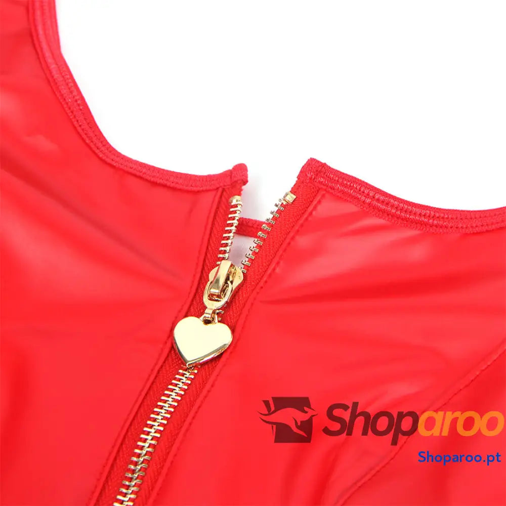 VESTIDO DE COURO COM ZÍPER CORAÇÃO VERMELHO L/XL