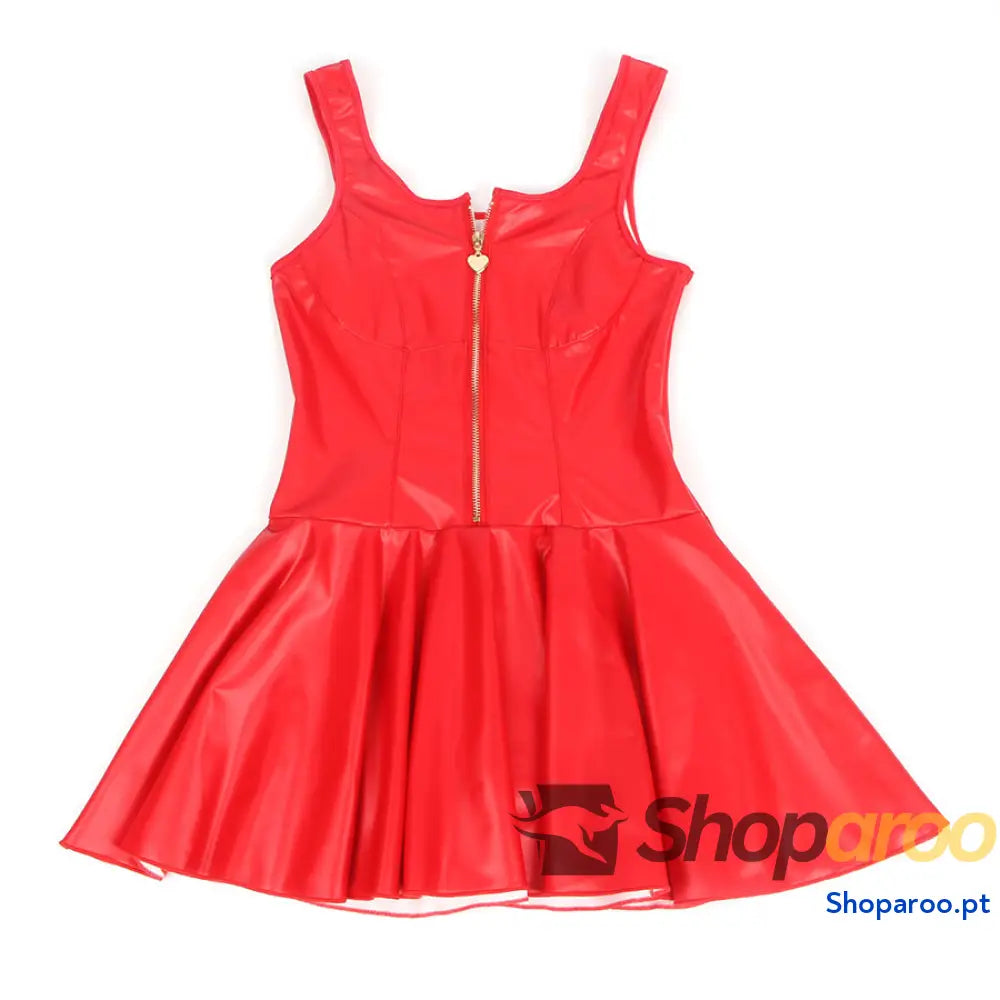 VESTIDO DE COURO COM ZÍPER CORAÇÃO VERMELHO L/XL