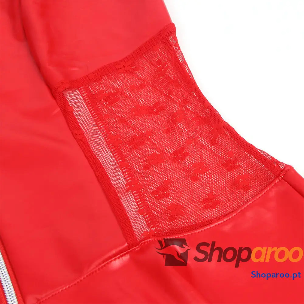 VESTIDO DE COURO COM ZÍPER RENDA VERMELHO L/XL