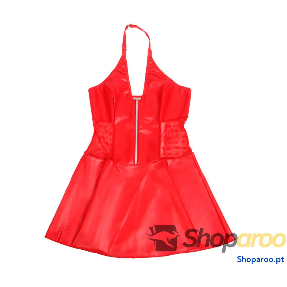 VESTIDO DE COURO COM ZÍPER RENDA VERMELHO L/XL
