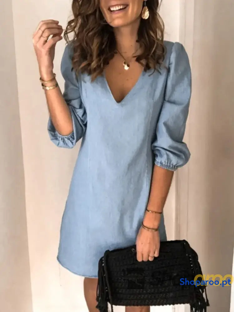Vestido de manga curta com decote em V tamanho grande