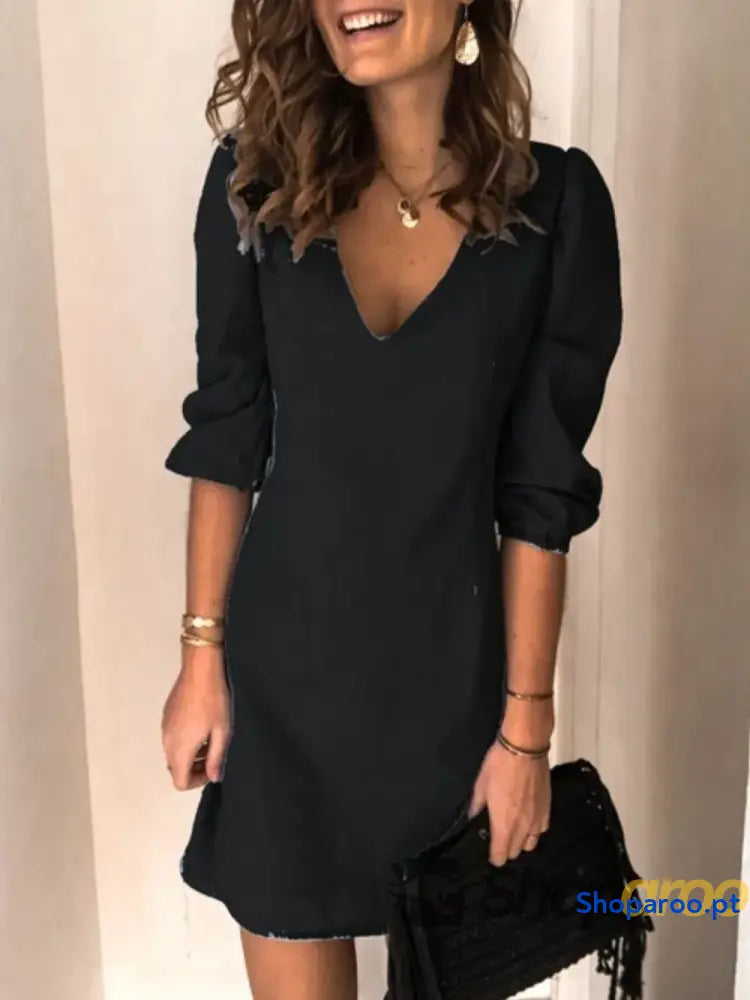 Vestido de manga curta com decote em V tamanho grande