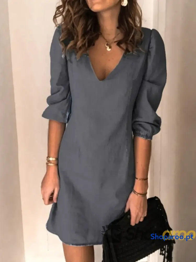 Vestido de manga curta com decote em V tamanho grande